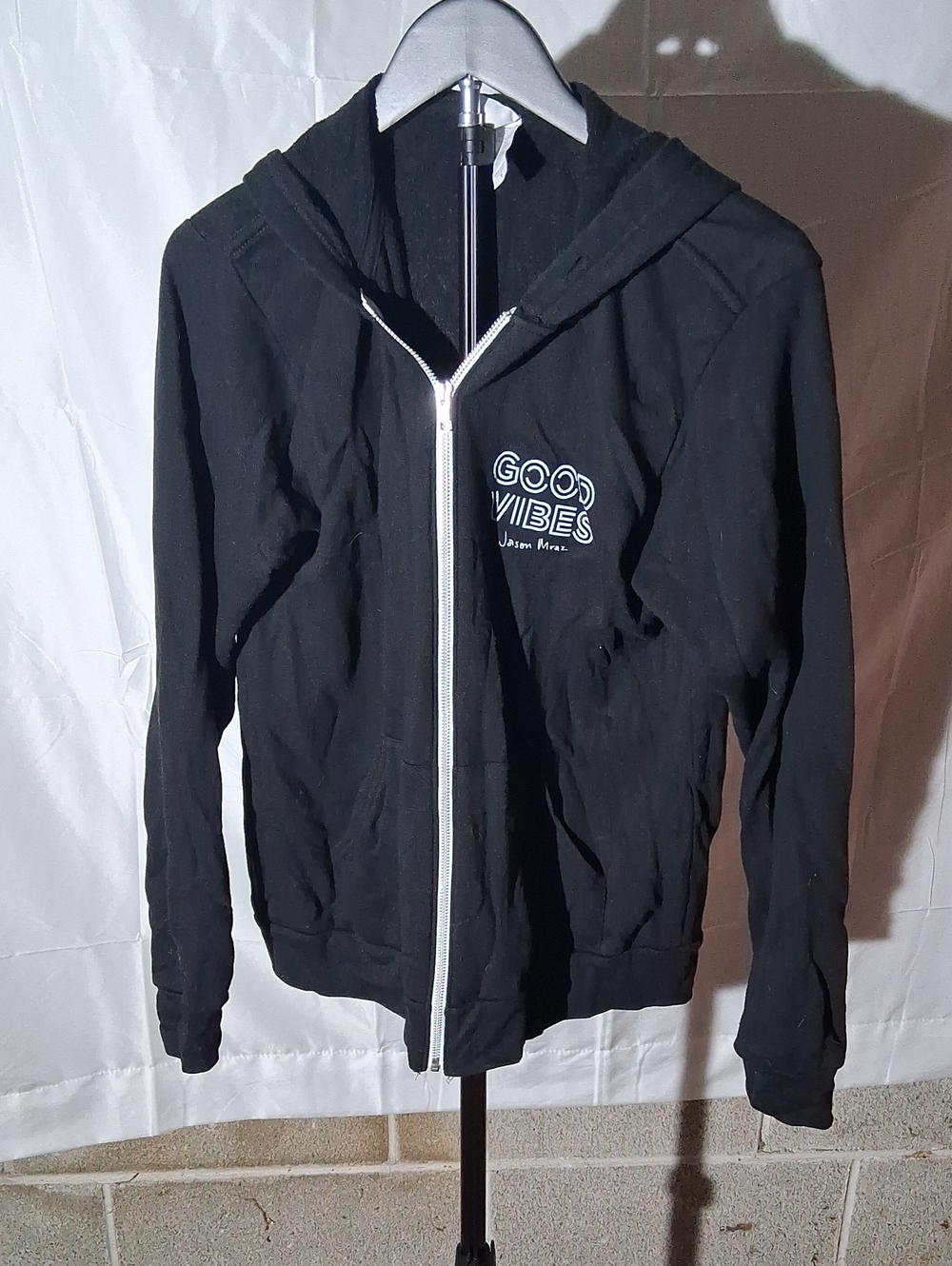 Bella Canvas Black Good Vibes Zip Hoodie with White Zipper